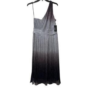 Ignite Evenings Dress Size 8 Ombre Metallic Sleeveless One Shoulder Sheath Midi